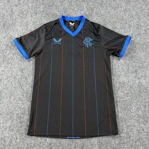 Rangers FC Shirt Mens Medium Black Blue Soccer‎ Jersey Castore Pinstripe